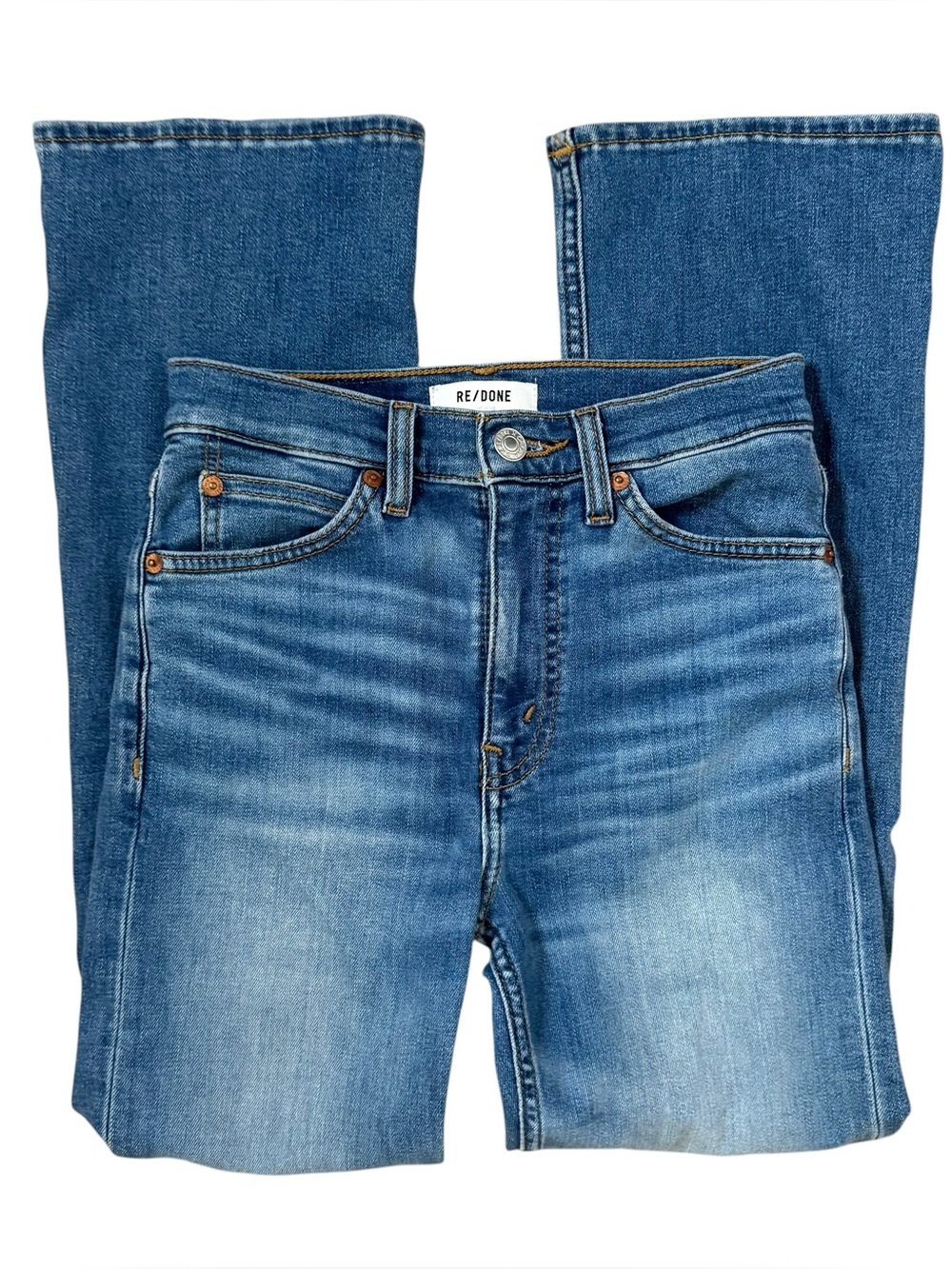$285 Retail RE/DONE Women's Blue 70s High Rise Cropped Bootcut Jeans Size 24